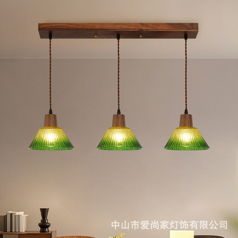 黑胡桃木餐厅吊灯日式复古中古风卧室床头小吊灯玻璃餐桌吧台灯具