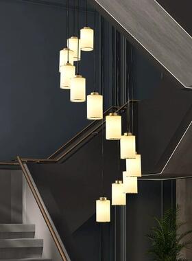 新中式楼梯吊灯中国风别墅楼梯间灯LOFT公寓复式旋转楼梯灯长吊灯