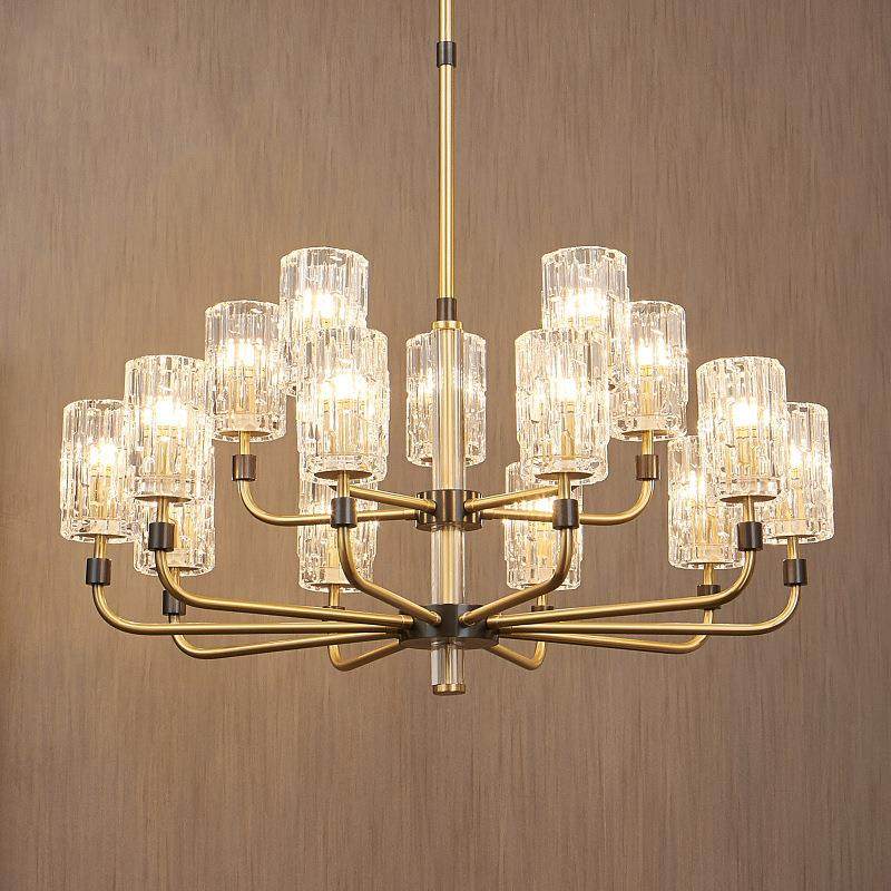 美式轻奢水晶吊灯客厅灯全铜灯具高档奢华别墅复式楼大厅主灯