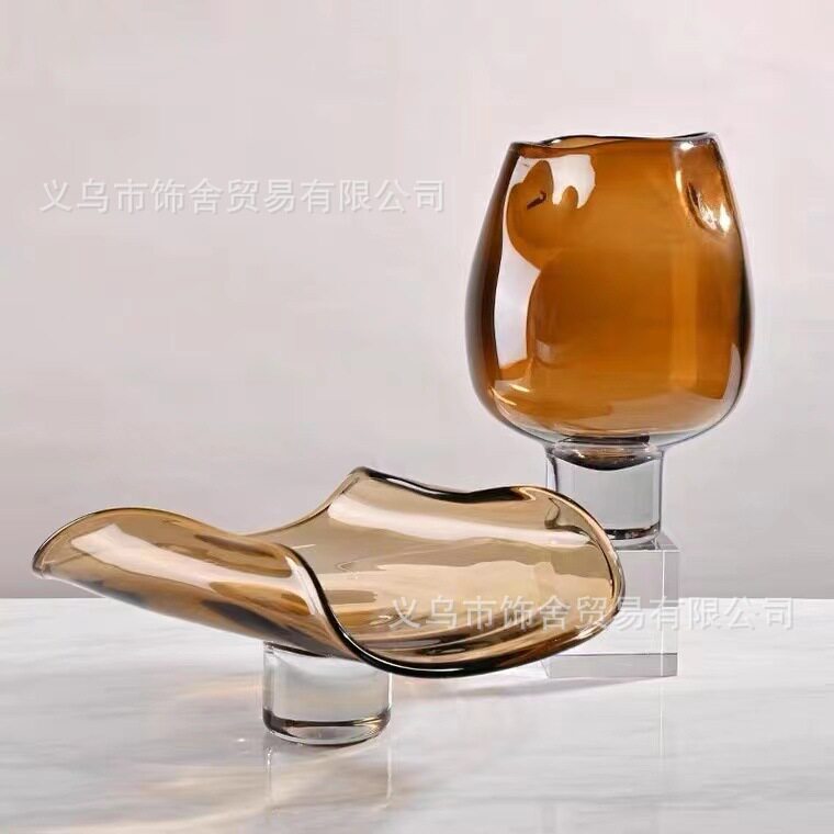 轻奢现代多款创意几何软装饰品摆件样板间售楼处托盘果盘花器组合