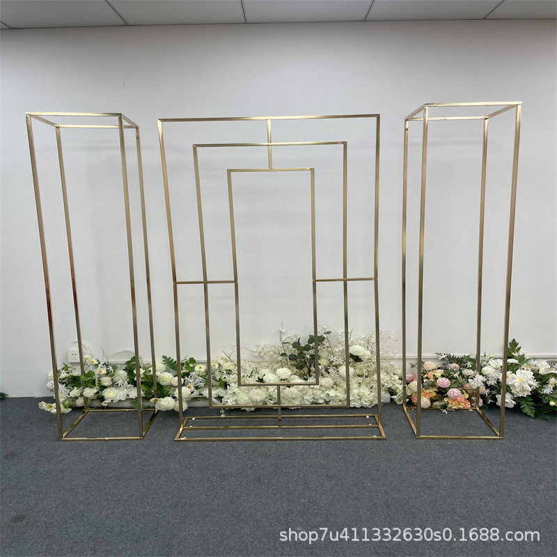 婚庆新款铁艺拱门回形屏风组合背景架婚礼舞台道具装饰几何花架