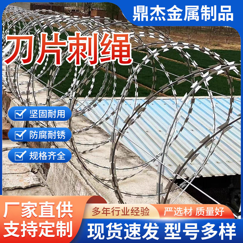 供应刀片刺绳防护网围墙防爬刺监狱带刺铁丝网不锈钢丝刺绳