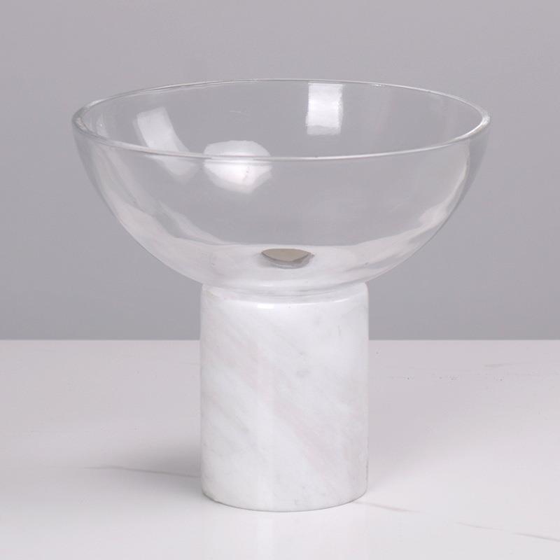 高档轻奢水果盘客厅茶几托盘大理石玻璃收纳果篮样板房装饰品摆件