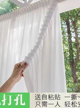 纱帘魔术贴自粘免打孔安装简易窗帘出租屋内开飘窗透光不透人