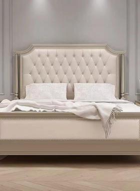 美式轻奢实木床法式主卧大床高端卧室婚床现代简约皮艺拉扣双人床