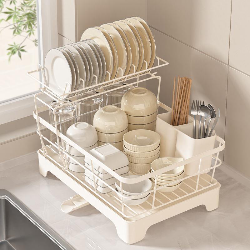 24年新款碗碟收纳架双层厨房置物架沥水篮碗架放碗筷碗盘沥水架无