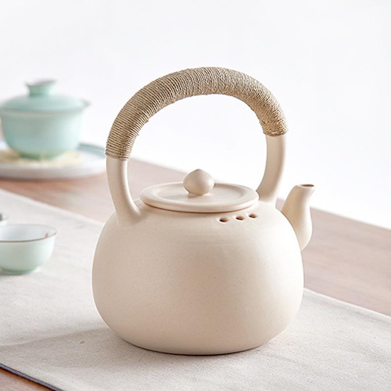 苏打釉养生白泥壶家用陶瓷烧水壶大号煮茶壶提梁壶电陶炉陶壶明火