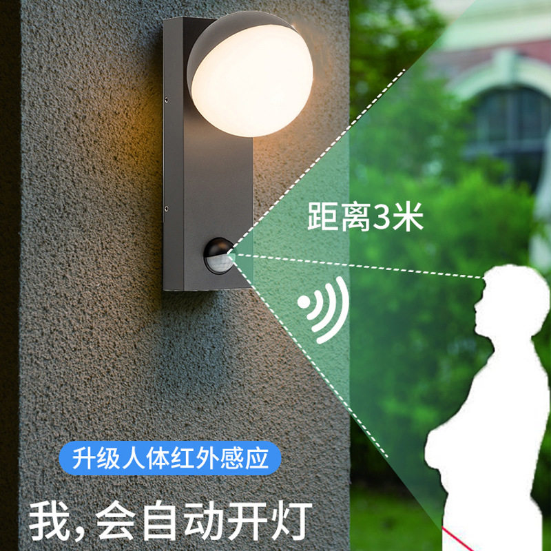 球形感应防水户外壁灯别墅外墙庭院装饰灯led阳台外墙室外照明灯