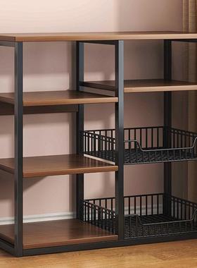 架子置物架落地多层收纳架架带篮家用矮货架客厅厨房多功能储物架