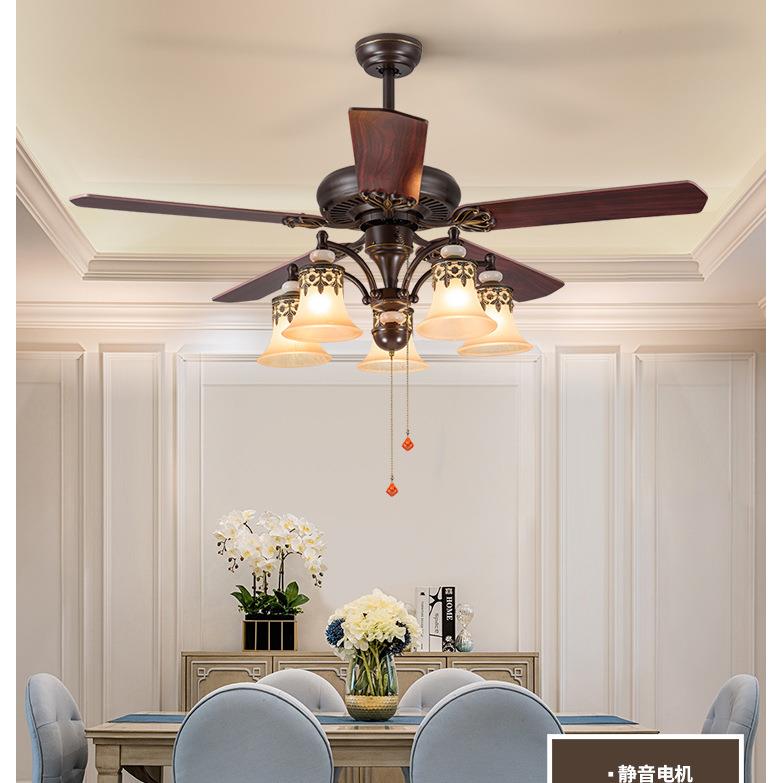 美式风扇吊灯客厅木叶带风扇的吊扇灯卧室家用简约欧式大厅餐厅灯