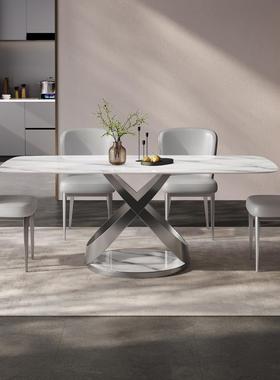 L7意式轻奢岩板餐桌椅组合现代简约长方形西餐桌家用小户型吃饭桌