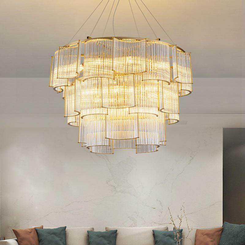 厂新中式吊灯客厅餐厅水晶玻璃轻奢三层大气复式楼双层大灯具