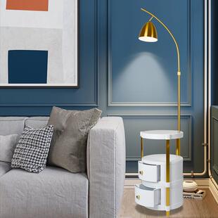 抽屉落地灯带置物架客厅沙发卧室床头柜一体轻奢茶几台灯