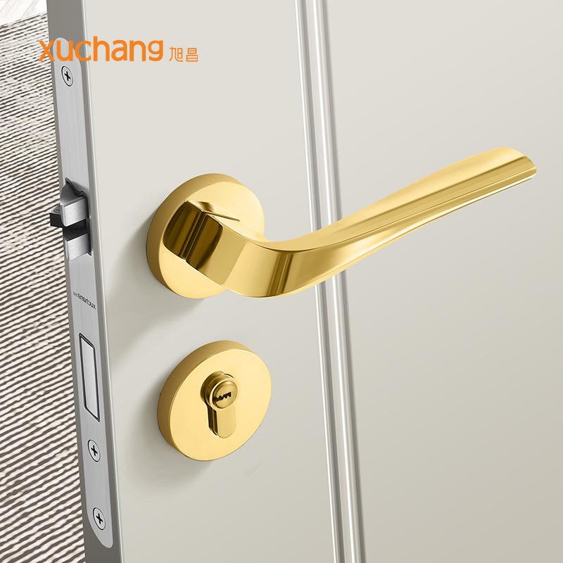 室内PVD亮金色轻奢分体北欧套装简约美式卧室磁吸静音把手木门锁