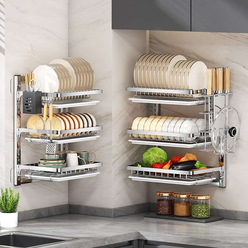 厨房置物架碗架盘架收纳架多层壁挂式不锈钢碗筷碗盘沥水架家用