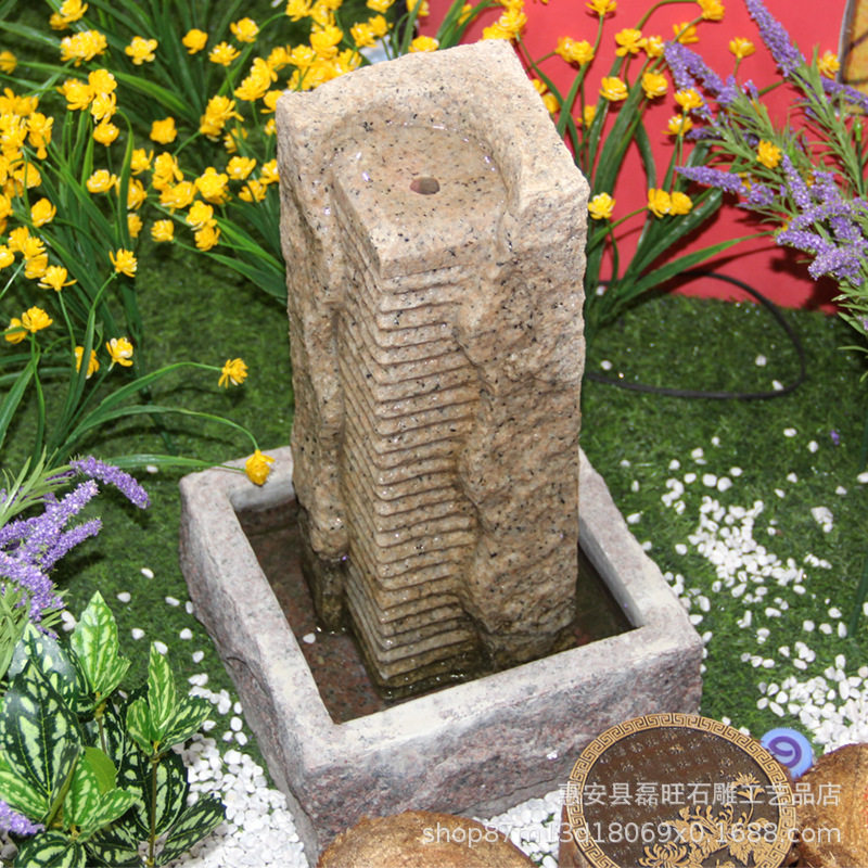 惠安直销 花岗岩石柱流水摆件 四方柱风水石园林广场别墅庭院水景