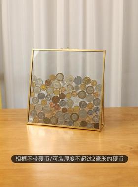 KI9S六边形硬币展示框收藏金属相框玻璃透明装饰收纳简约复古画框