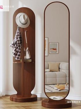 立式可移动旋转穿衣镜落地挂衣架镜子一体全身镜卧室衣帽架试衣镜