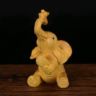 黄杨木雕大象创意实木招财车摆件雕刻工艺品文玩手把件福相
