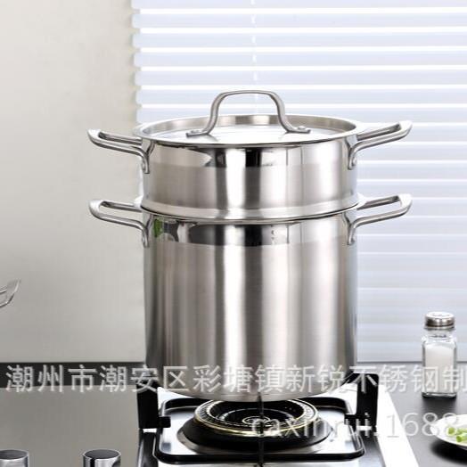 24CM蒸锅不锈钢复底高锅蒸笼家用汤锅外贸出口304/316欧美