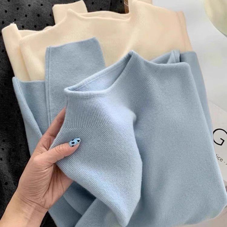 小立领奶fufu软糯针织长袖打底衫女冬季毛衣秋装韩版简约上衣内搭