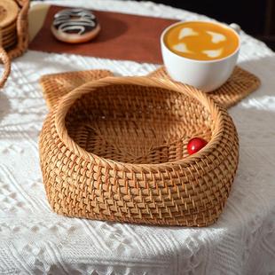 手工越南秋藤编围棋盒茶点盒收纳盒家用茶道茶具配件饰品盒