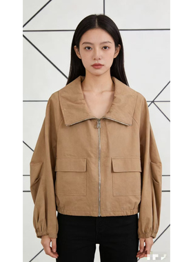 W83367   长袖工装风翻领女装拉链时尚外套