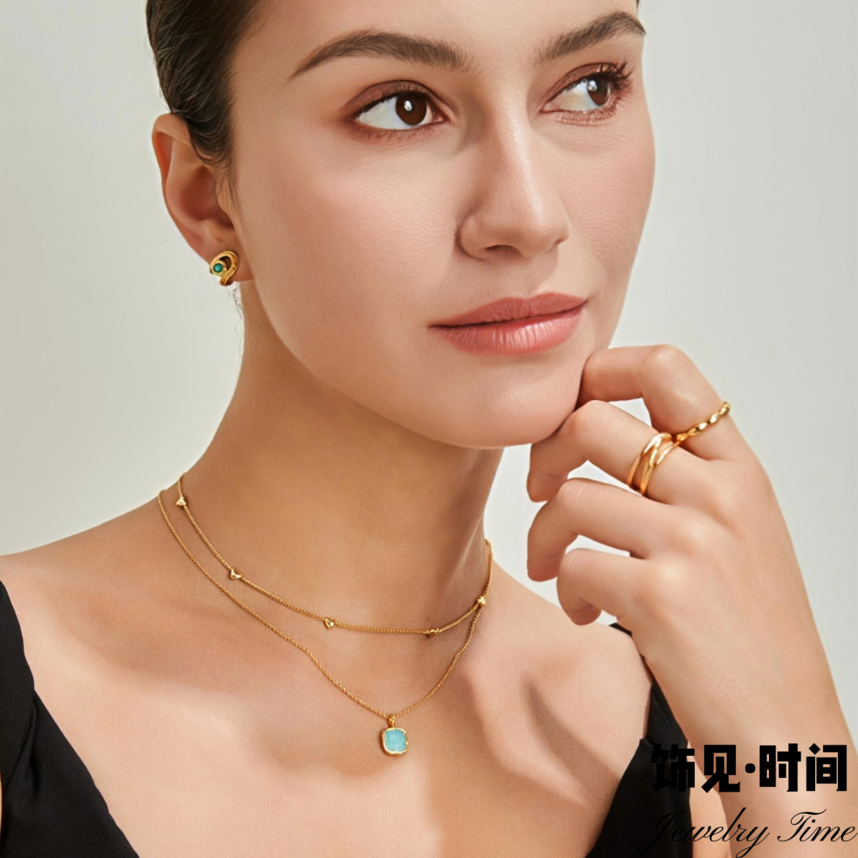 复古宫廷天河石红纹石吊坠项链高级感小众彩色锁骨链气质叠戴颈链