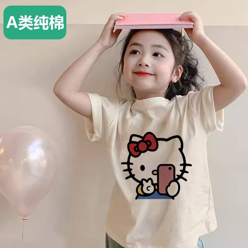 全棉女童短袖100%纯棉t恤夏季新款儿童T恤衫中大童女孩半袖上衣潮
