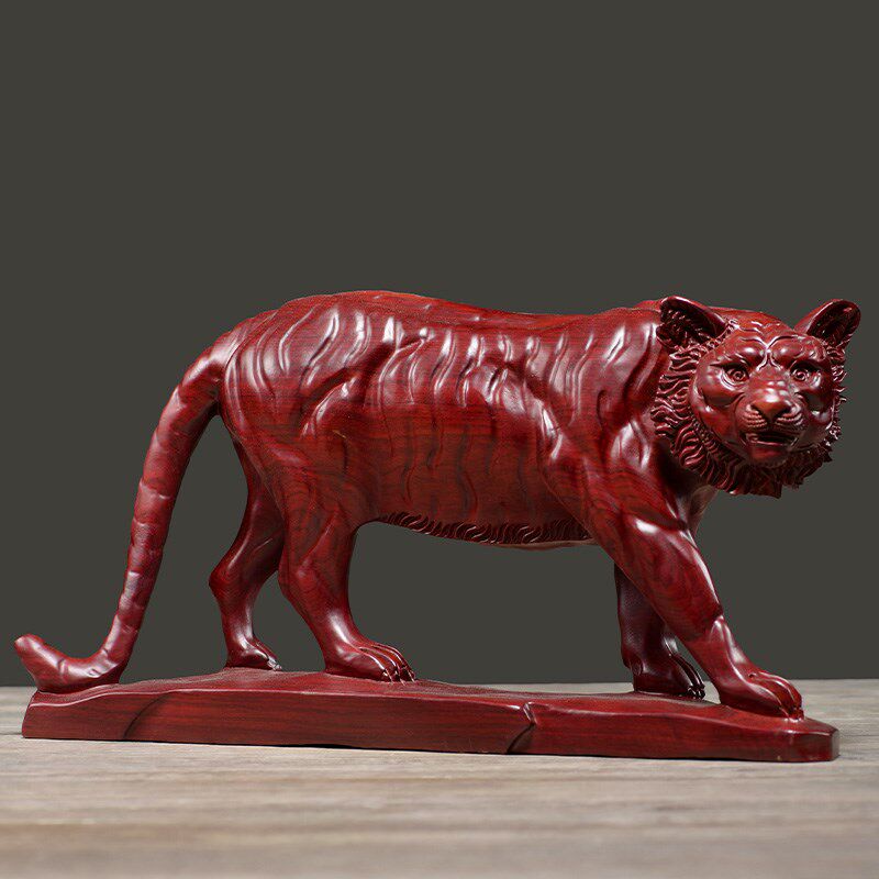 红花梨木雕老虎摆件实木雕刻工艺品红木办公室桌面客X厅家居装饰