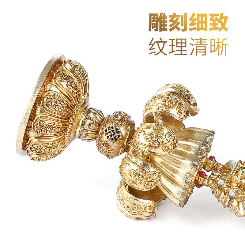 藏式纯铜a八吉祥摆件密宗全铜鎏金佛堂供具法轮家用彩绘吉祥八宝