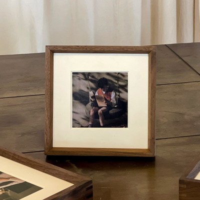 正方形相框摆台实木字画装裱照片D加打印黑胡桃画框架挂墙尺寸