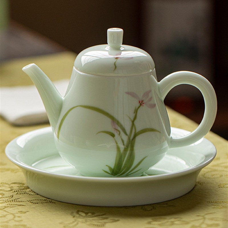 现代简约茶具套装手绘兰花茶壶茶杯L整套茶具礼盒送礼家用