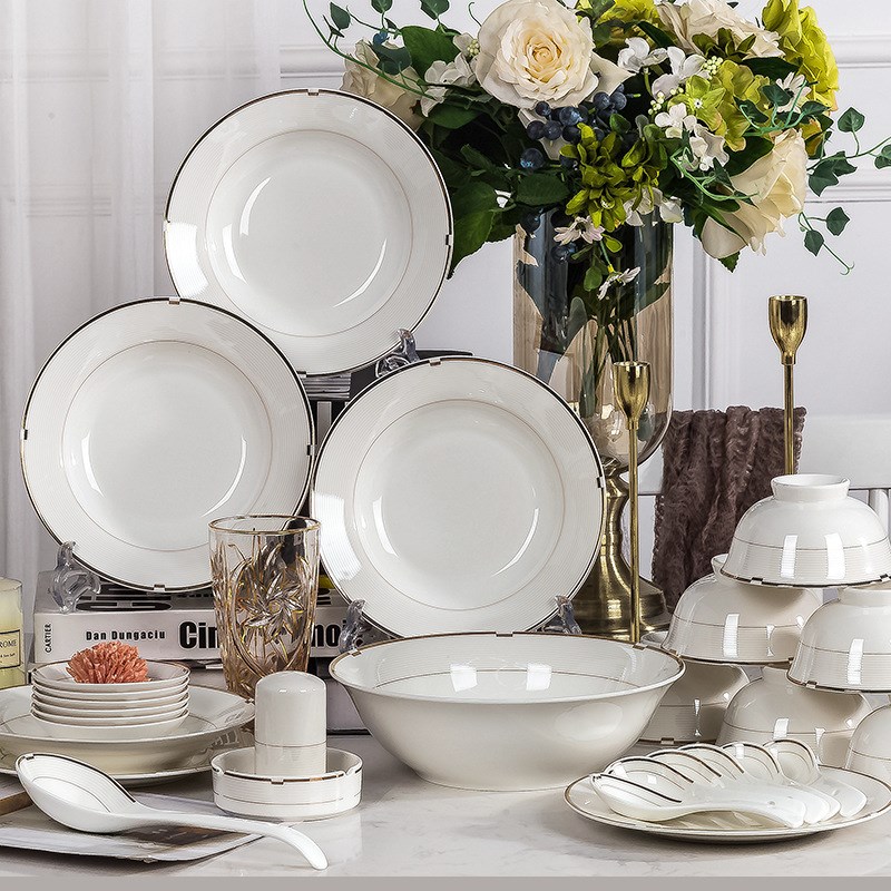 碗碟餐具套装i简约创意景德镇骨瓷碗盘筷套装欧式家用