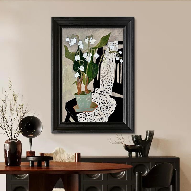 法式复古玄关柜装饰画马蒂斯抽y象派静物挂画小众艺术花卉油画壁图片