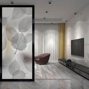 现代简约时尚 艺术玻璃屏风隔断墙装 饰透光入门玄关小户型黑白叶子