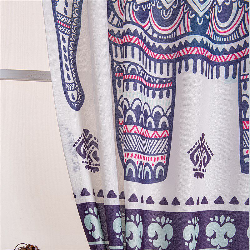 东南亚大象风格名族风印花窗帘家用卧室遮阳飘窗透光W成品窗帘2片