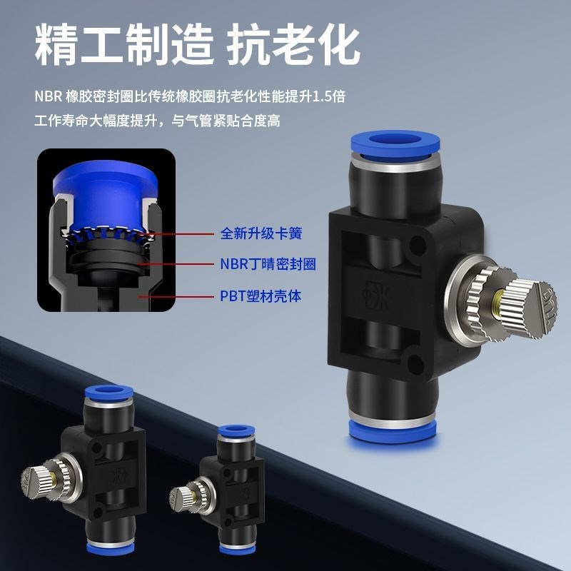 节流阀气动可调气管调节气压s调速截流调压SA4/6/8/12气阀接头气m