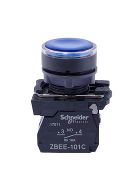 施耐德带灯平头按钮开关 XB5AW36B1C蓝色自复位DC/ACX24V开关按钮