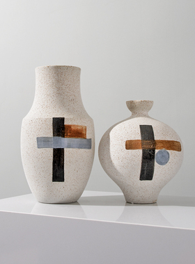 rzone 现代简约灰色陶瓷艺术花瓶客餐厅店铺橱窗T柜装饰品软装摆