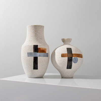 rzone 现代简约灰色陶瓷艺术花瓶客餐厅店铺橱窗T柜装饰品软装摆