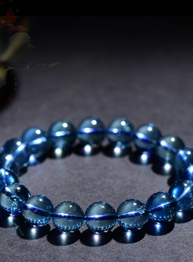 稀有浓郁天然魔鬼蓝海蓝宝手链冰种蓝水晶手串巴西原色老矿糯体女