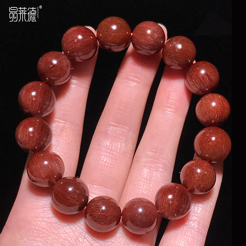 天然红发晶手链铜发晶顺发男女士水晶钛晶单圈满发红兔毛多圈手串