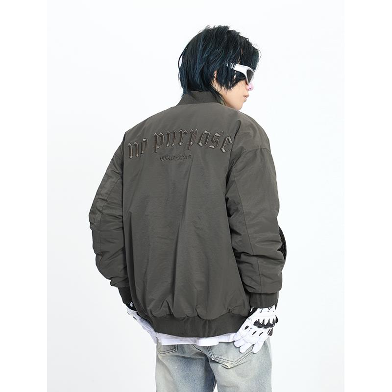A carton刺绣高街MA-1飞行夹克秋冬外套男宽松棉服美式棒球服棉衣
