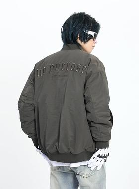 A carton刺绣高街MA-1飞行夹克秋冬外套男宽松棉服美式棒球服棉衣