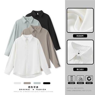新款 长袖 男士 C106显衬衫 宽松休闲百搭纯冰色简约丝 短袖 瘦2052夏季
