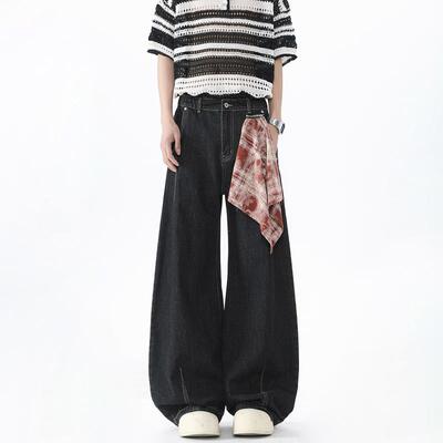 悟空有货美式复古XAI子i方巾弯筒刀牛仔裤男cleanft宽松阔腿直裤