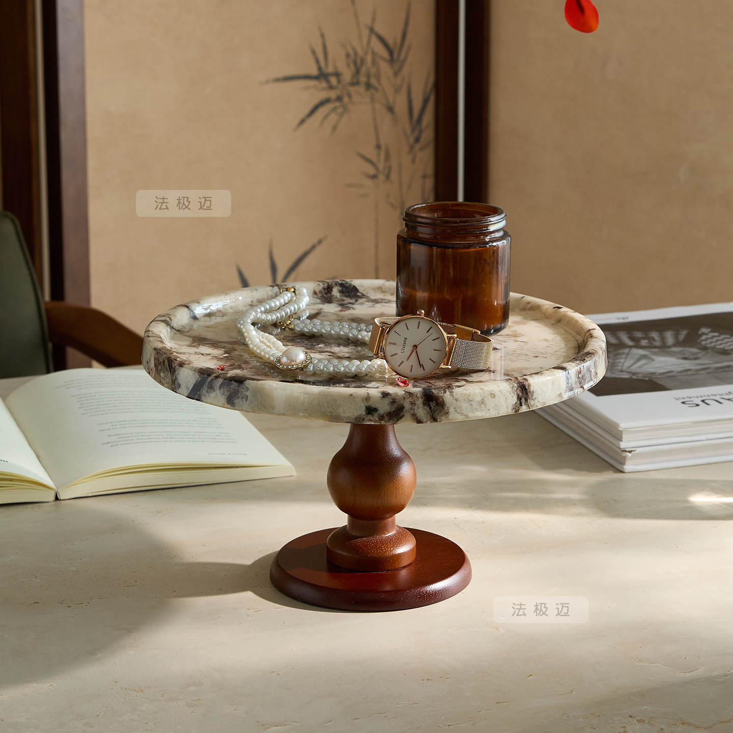 天然大理石高脚香薰首饰托盘