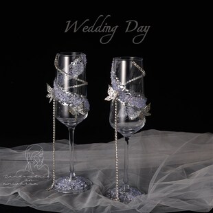 新人结婚敬酒杯diy一对高脚杯材料包J粉色满钻手工礼物结婚礼物