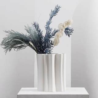 米白色条纹3D打印陶瓷花瓶摆件现代简约样板间售楼部别墅软装饰品